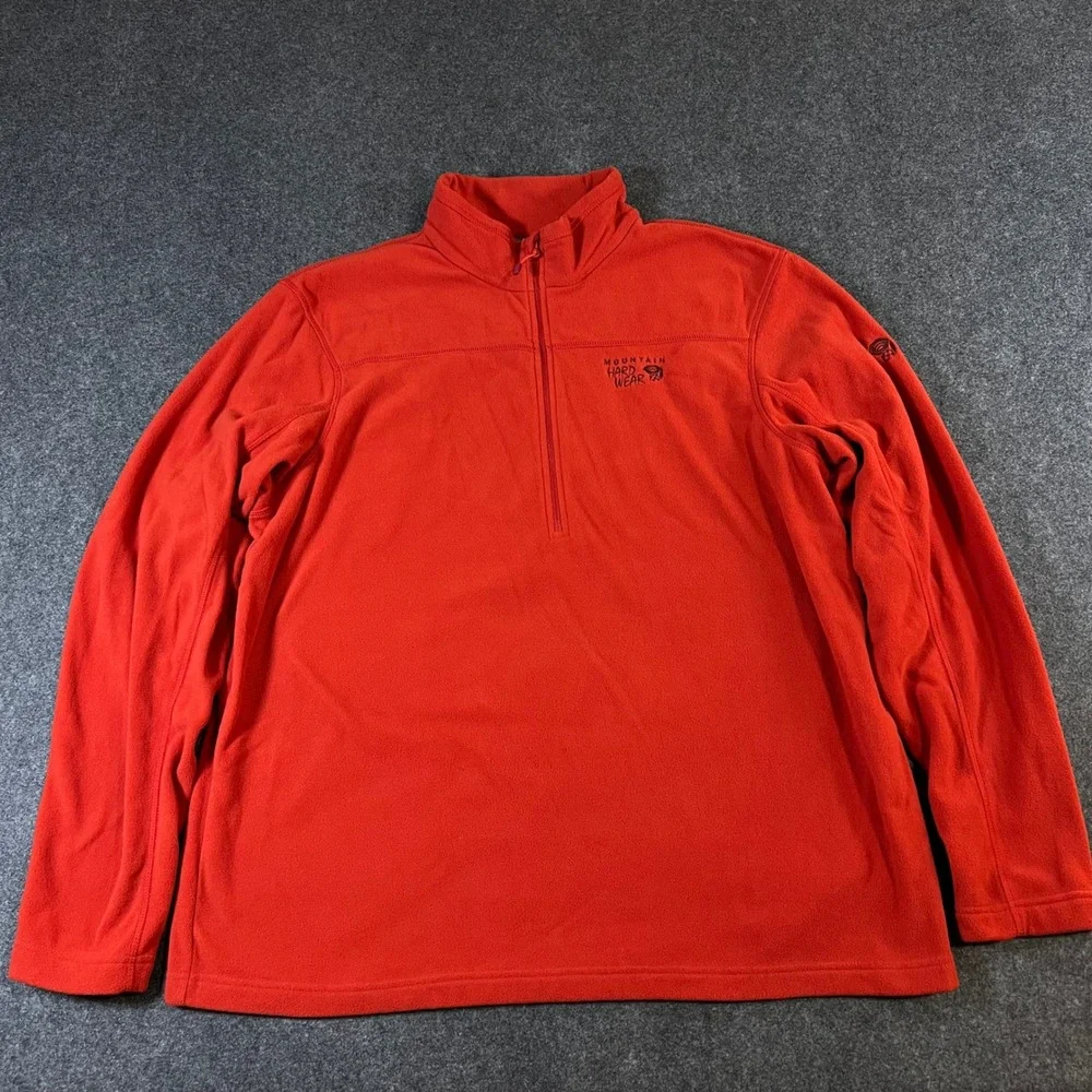 Mountain Hardwear Mens XL Red 1/4 Zip Fleece Pullover Mock Neck Hiking Sweater